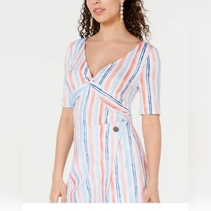 XOXO Women's V-Neck Short Sleeve Striped Bodysuit Top Juniors Size Large
